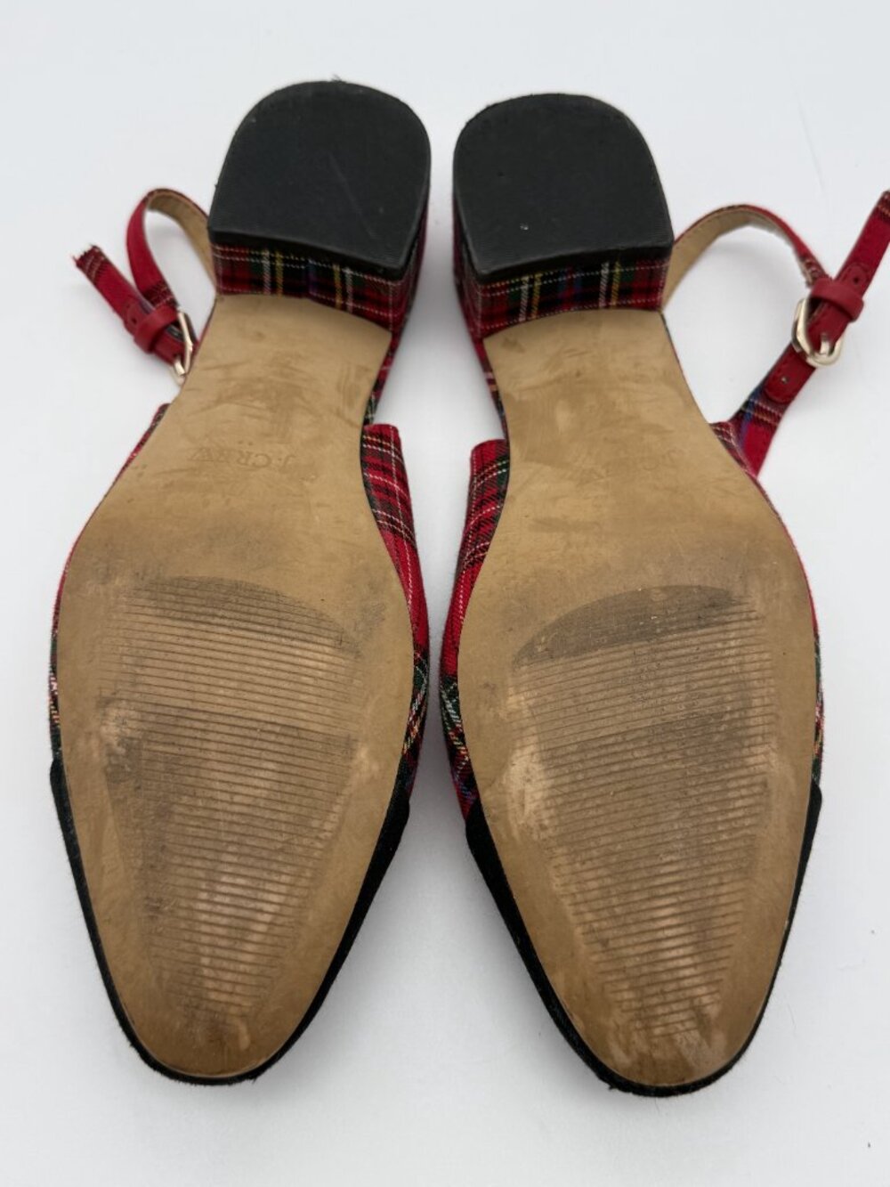 J.Crew Red Tartan Plaid Cap Toe Slingback Block Heel Pumps Size 7.5 - Picture 8 of 9